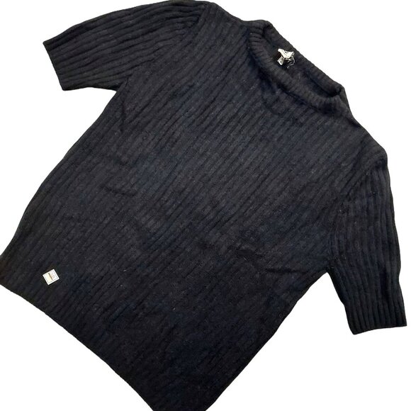 Vintage 1940s-1950s Short Sleeve Knit Black Ribbed Crewneck Sweater Top Sz Small - Picture 2 of 5